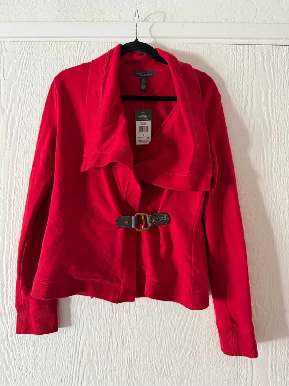 Lauren Ralph Lauren Bright Red Draped Cardigan with Buckle